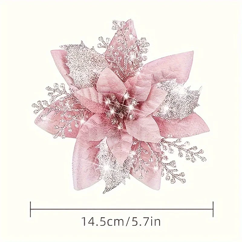 12 قطعة من زهور البونسيتة الاصطناعية الوردية اللامعة، زينة شجرة عيد الميلاد من الكرمة البلاستيكية - لوازم حفلات العطلات والموسمية #3