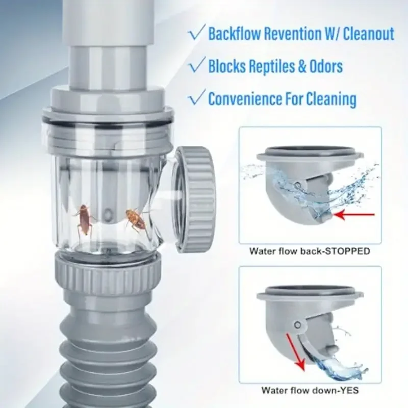 Universal anti-backflow P-shaped elbow telescopic hose set for bathroom sink drain pipe, expandable drain pipe