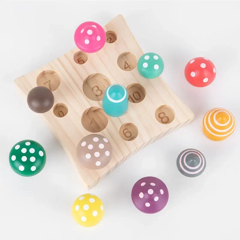 Wooden Montessori Toys Wood Mushroom Counting Game Shape Matching Size Cognition  Educational Toy
