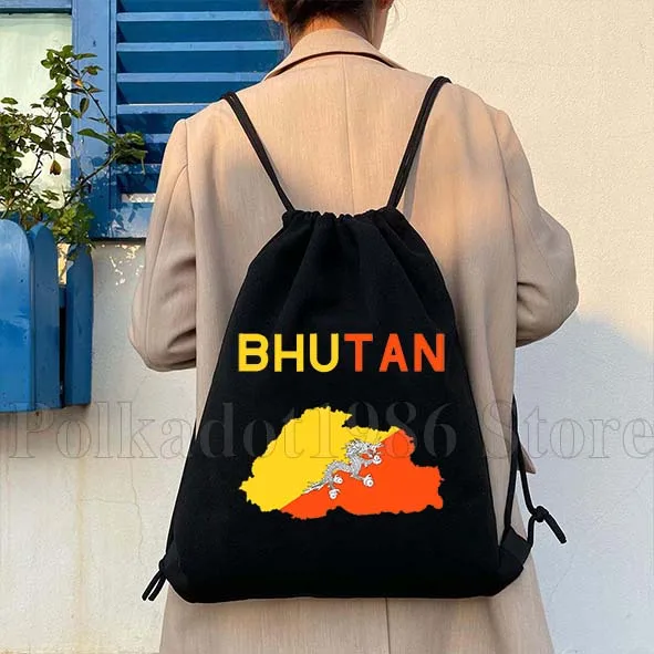 Bhutan Country Flag Map Bhutanese Cute Gifts Canvas Drawstring Bags Sports Soccer Backpack Sackpack String Bag for Sports Yoga