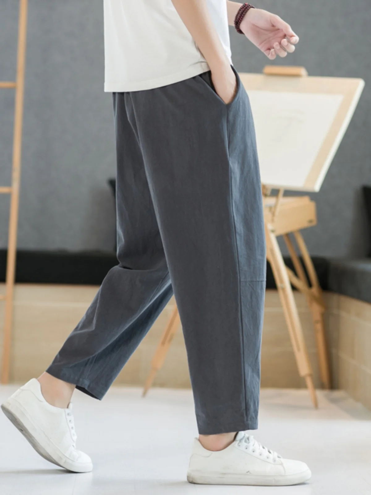 

Loose Linen Men's Casual Pants Spring Summer New Sle Low Waist Straight Leg Trousers Faionable Urban Wear Youth Casual