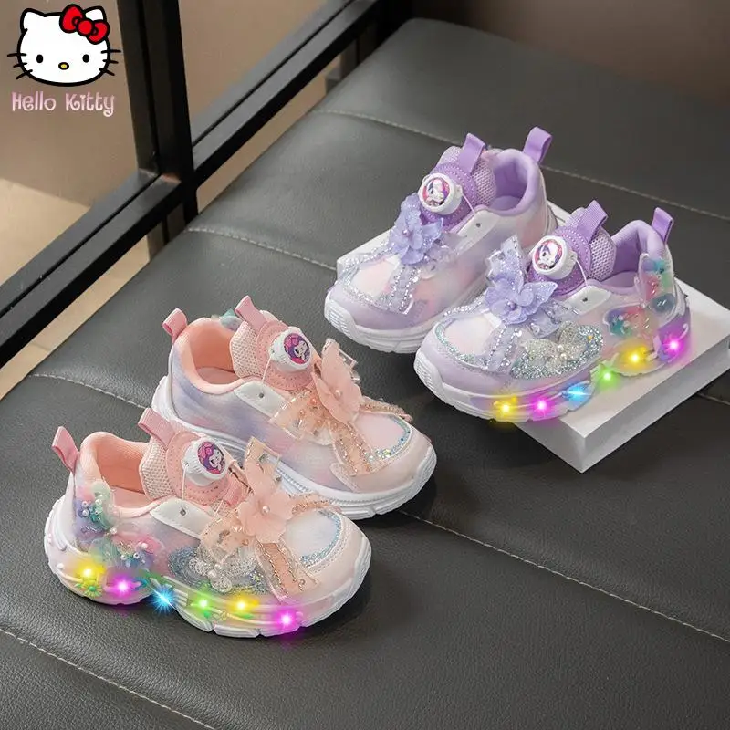 

Sanrio Spring Autumn New Kuromi Cartoon Girls Kawaii Rotating Button Electric Sports Shoes Anime Running Shoes Mesh Daddy Shoes