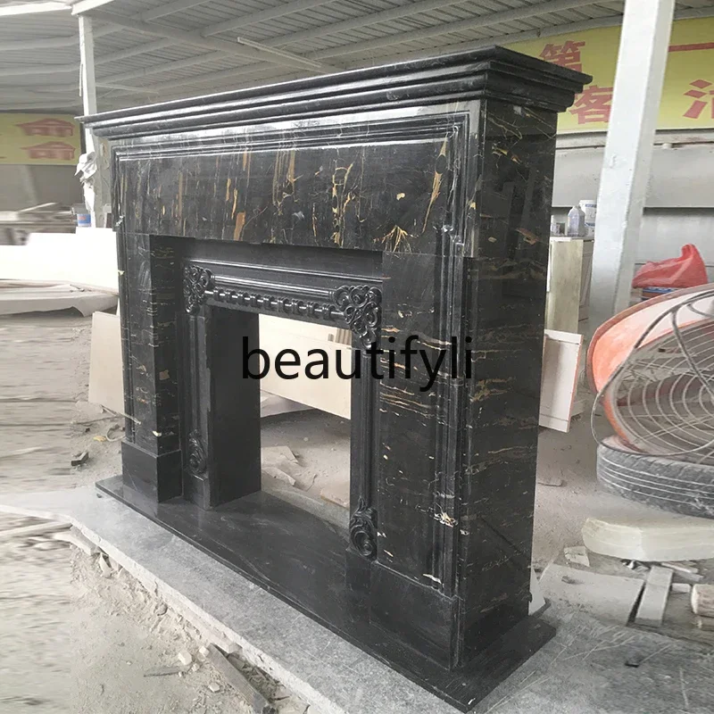 Marble Fireplace French Fireplace Modern Simple American Natural Stone Black Decorative Cabinet