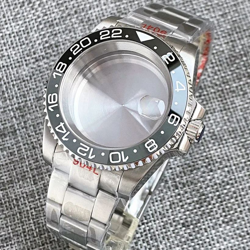 200M Waterproof 40mm Watch Case Fit NH35A NH34 ETA 2824 PT5000 Steel Bracelet 120 Click Unidirectional Bezel Sapphire Black Grey