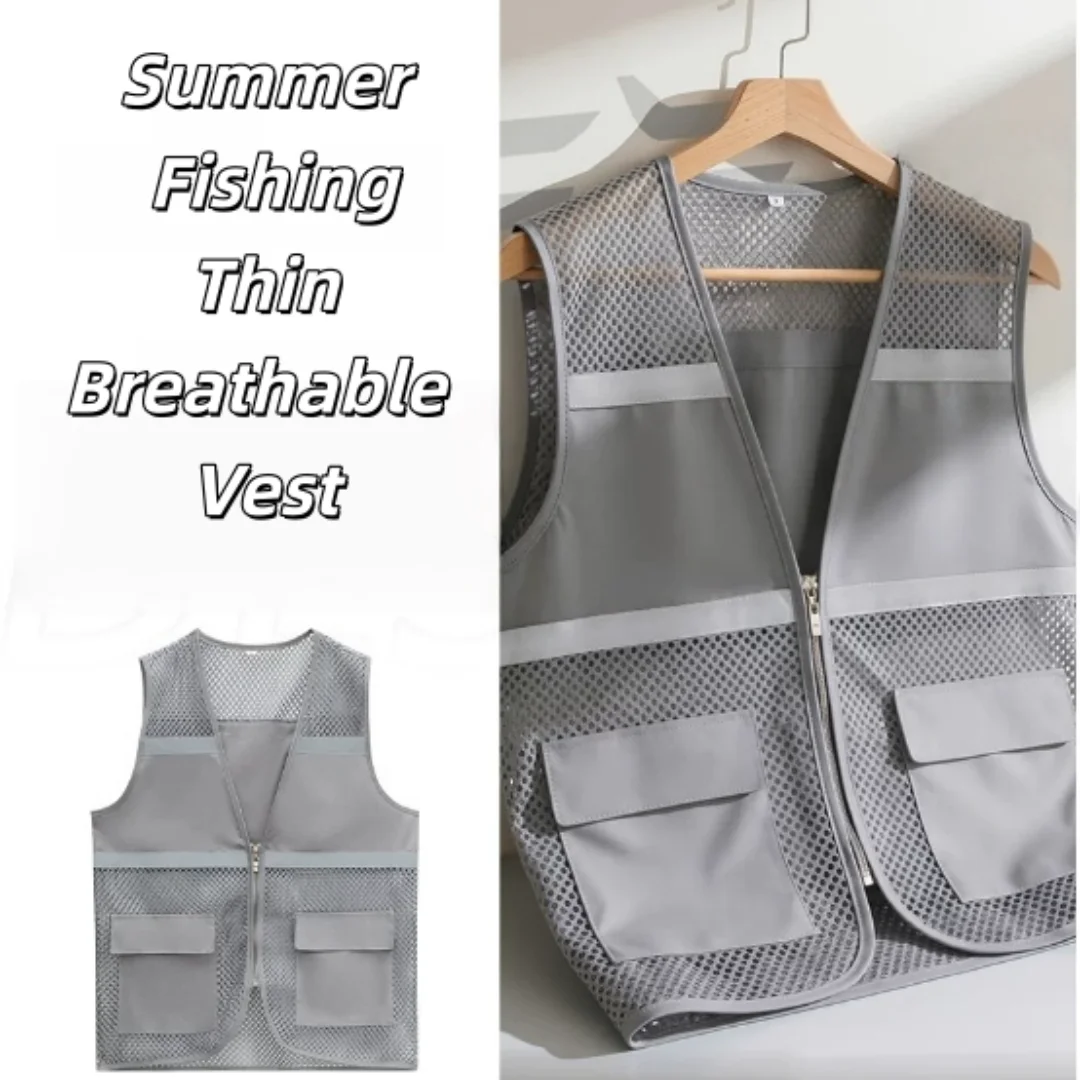Gilet d'été sans manches respirant et léger, style pêche, avec logo imprimé 2026, pour événements, bénévoles, camping, randonnée et chasse