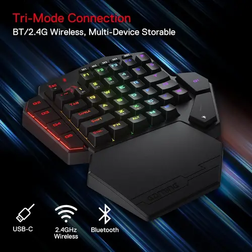 Imagen 2 del producto Redragon K585 PRO Teclado mecánico inalámbrico de una mano 42 teclas 3 modos RGB 7 teclas macro integradas soporte de muñeca desmontable