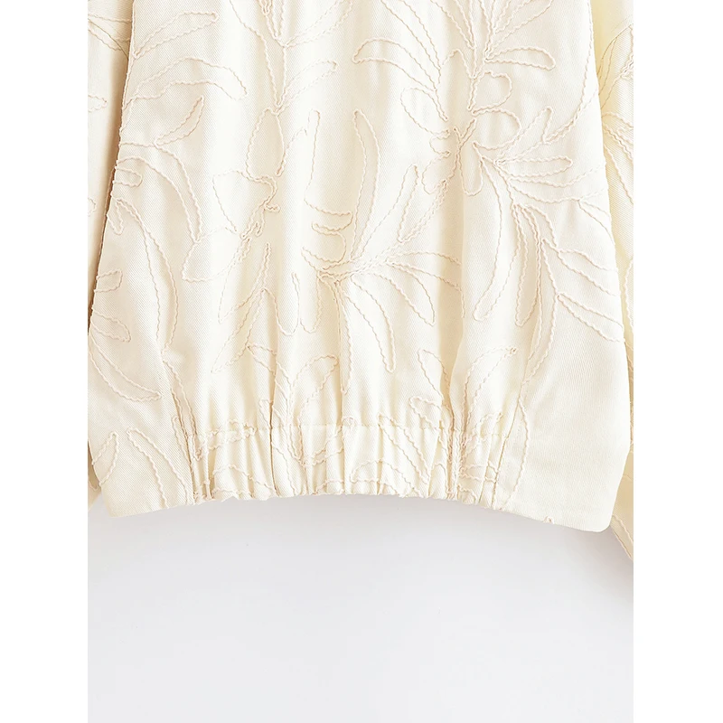 YENKYE 2025, chaqueta bordada de manga larga con cuello redondo para mujer, cremallera frontal, cazadora holgada, prendas de vestir exteriores para mujer, trajes informales para ir al trabajo