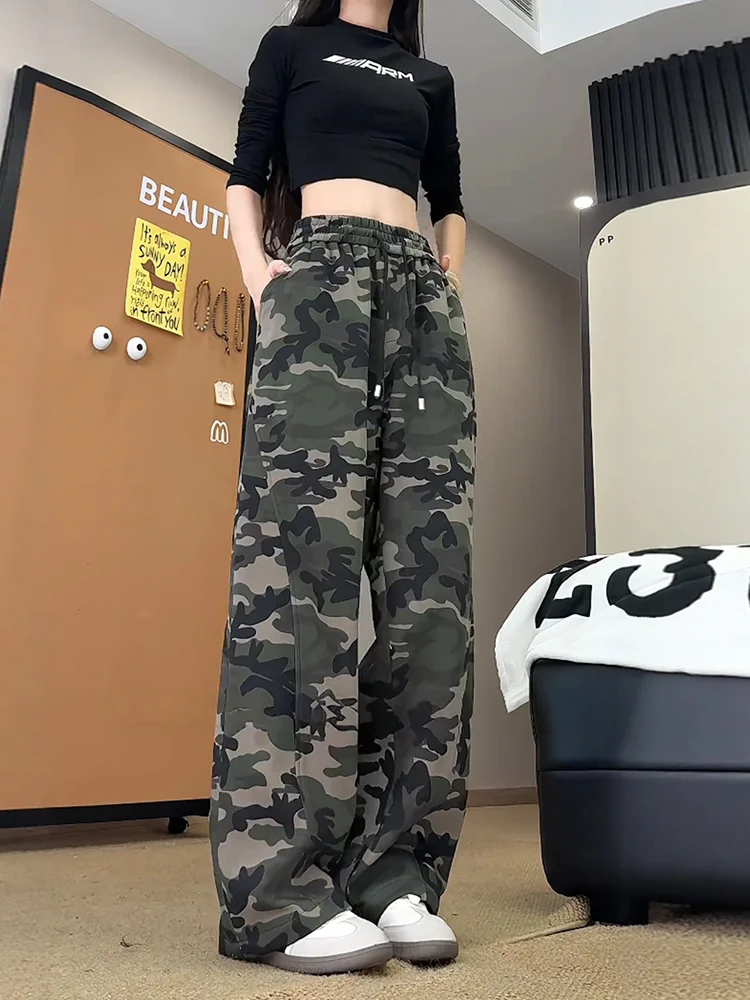 

American Sle Heavyweight Camouflage Patchwork Sports Sweatpants Men's High Waist Straight Leg Wide Leg Pants Slimming Long ...