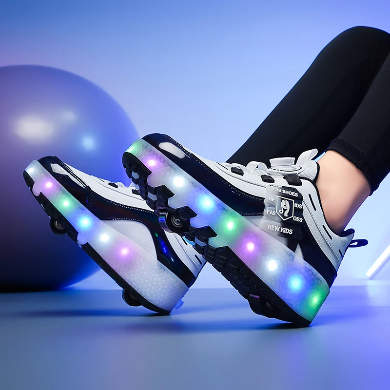 Sapatos de skate LED para crianças, Tênis com rodas removíveis, 2 rodas, Speed Skate para meninas e meninos, Kids Racing