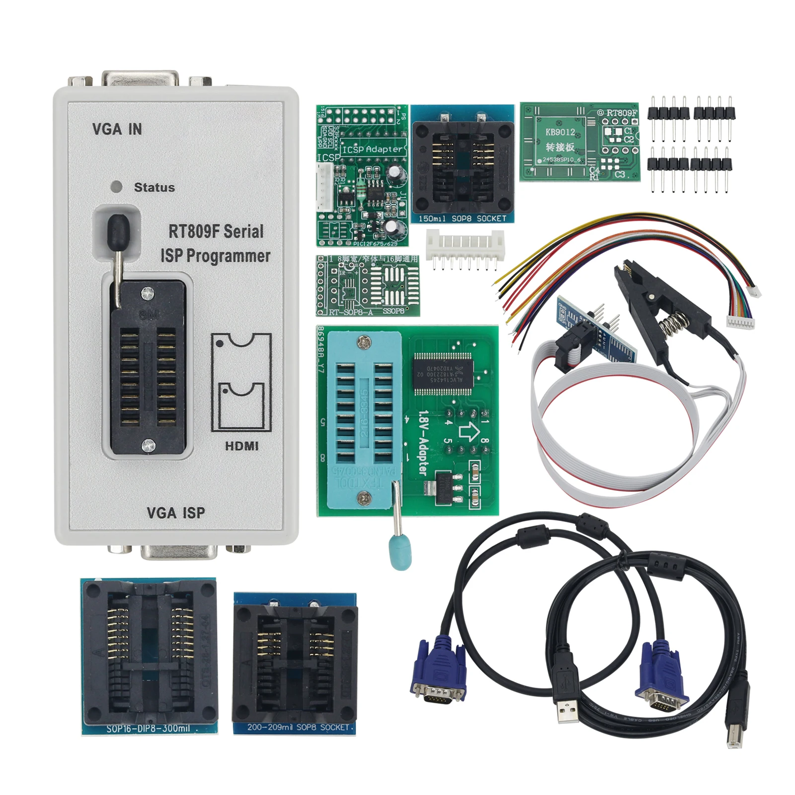 RT809F ISP Programmer USB Programmer Smart Read-Write Program LCD Programmer w/ 11 Socket Adapters