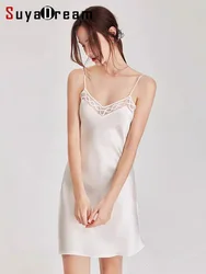 SuyaDream 100%Real Silk Nightgowns, V neck Home dresses, Comfort Sleep dress, Summer nightie, pink, white, black