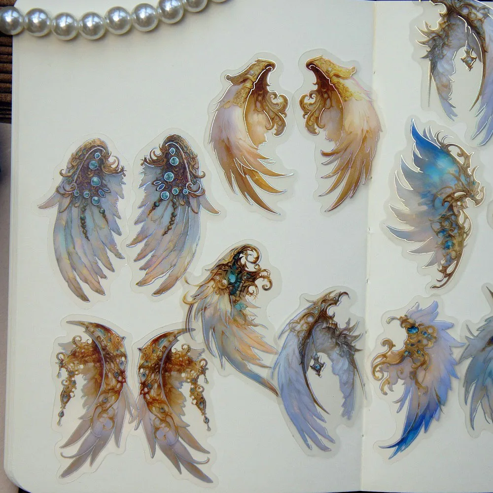 

18pcs Gold Silver Rose Flower Feather Wings Style PVC Sticker Scrapbooking DIY Gift Label Decoration Tag