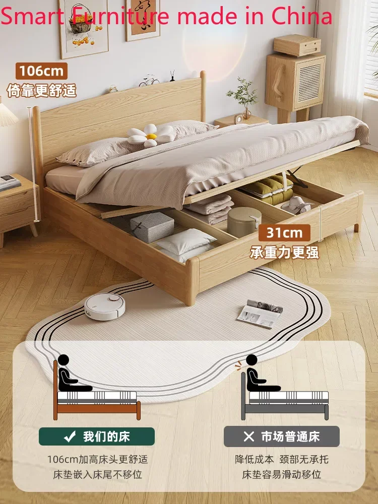 

Nordic solid wood bed, minimalist modern Japanese style, double, 1 meter, 8 meter, white wax wood color, master bedroom