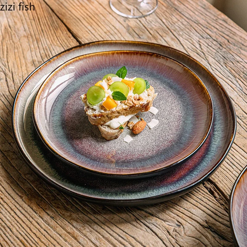 Flame-Killed Irregular Ceramic Plate Restaurant Salad Bowl Dessert Pasta Bowl Plate Steak Molecular Cuisine Tableware