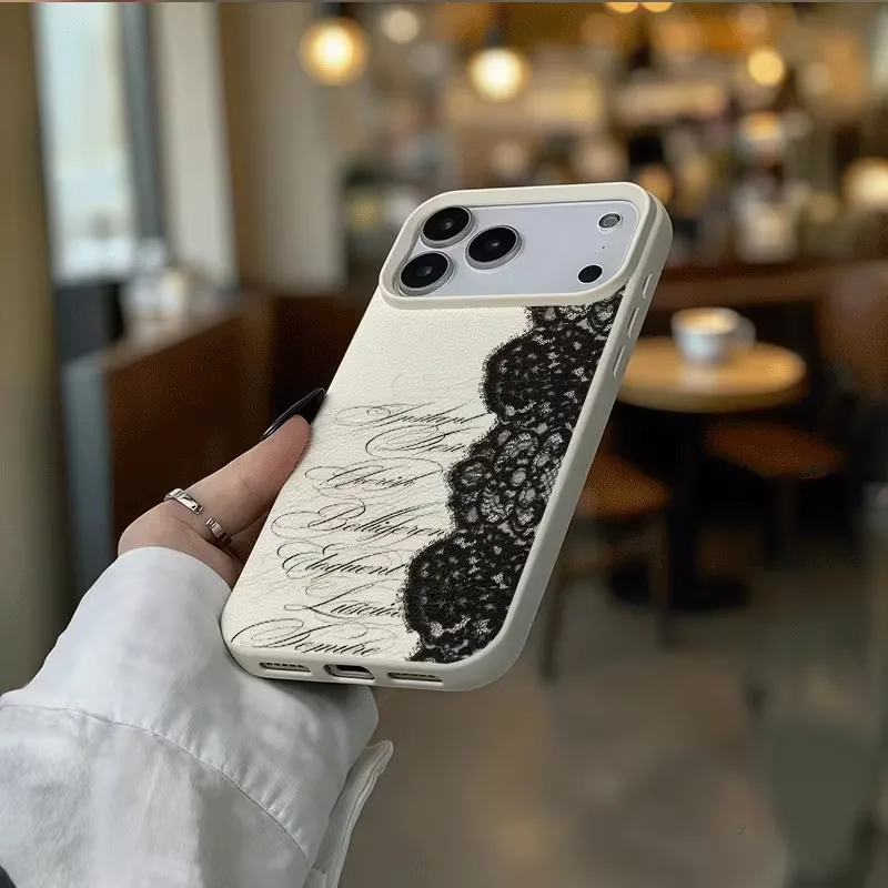 Black Lichee leather pattern Phone Case For Oppo Realme 15 P3X 14 13 12 11 9 9i C75 C63 C55 C35 C30 Pro Plus 4G 5G Lace Floral