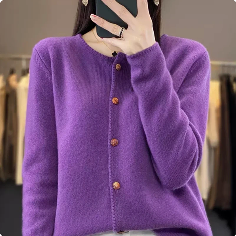 Autunno Inverno Donna Or Wool Camere Cardigan Maglione lavorato a maglia Cappotto aperto sul davanti Sle Regular Sve Lungo rotondo Ne Butto...