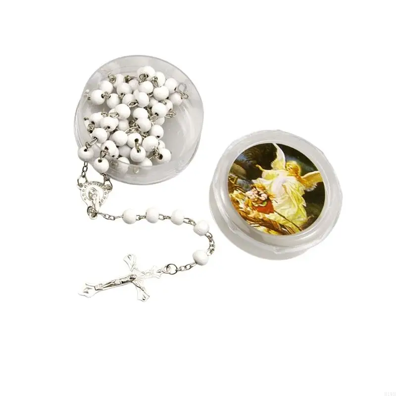 R1WB Classical Crosses Pendant Necklace Scented Rosary Beads for Religious Event