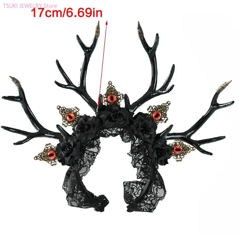 62KE شيطاني العين الغزلان قرون خوذة زي اكسسوارات للشعر عصائب للبالغين والأطفال هالوين زي الملحقات