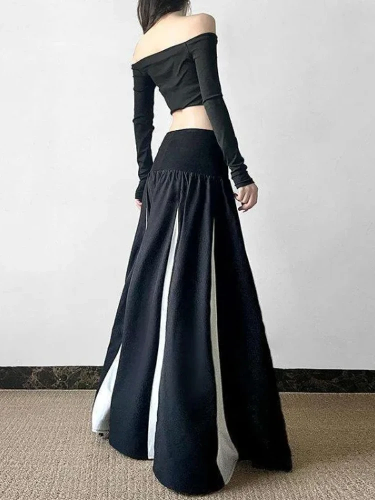 Oversize Black White Patchwork A-line Skirts Y2k Mid-length Loose Skirt For Women 2025 Spring New Korean Fashion Clothing