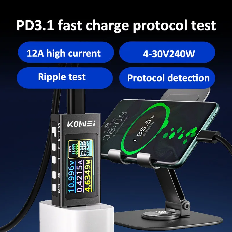 KWS-X1 Type-C-tester PD3.1 Snel opladen Protocoltest PDE-marker Rimpelmeting PD QC Vermogensmeter Spanningsstroommeter