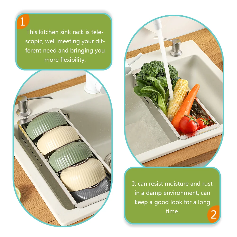 

Stainless Steel Expandable Dish Rack Kitchen Organizer Moisture Resistant Bowl Plate Spoon Holder Over The Sink