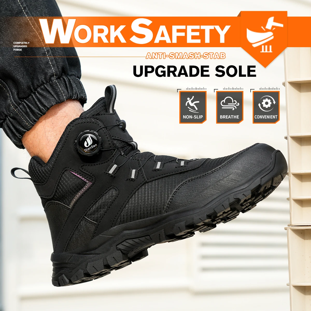 Steel Toe Cap Shoes for Men Non Slip Anti-Stab Work Safety Boots Construction Safety Protective Shoes Men Black Durable Boots