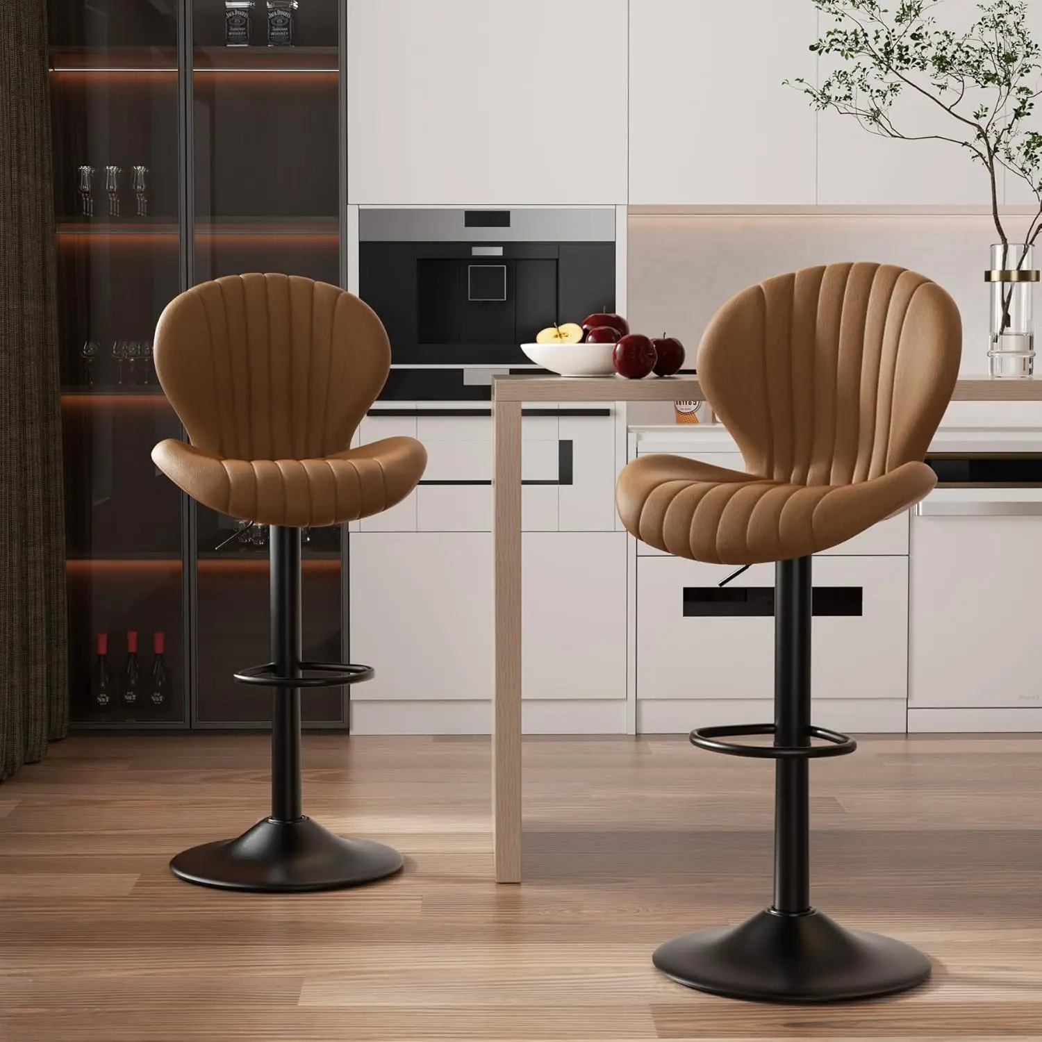

Modern Bar Stools Set of 2, Adjustable Fabric Upholstered Swivel Bar Chairs, Counter Height Barstools with High, Customized