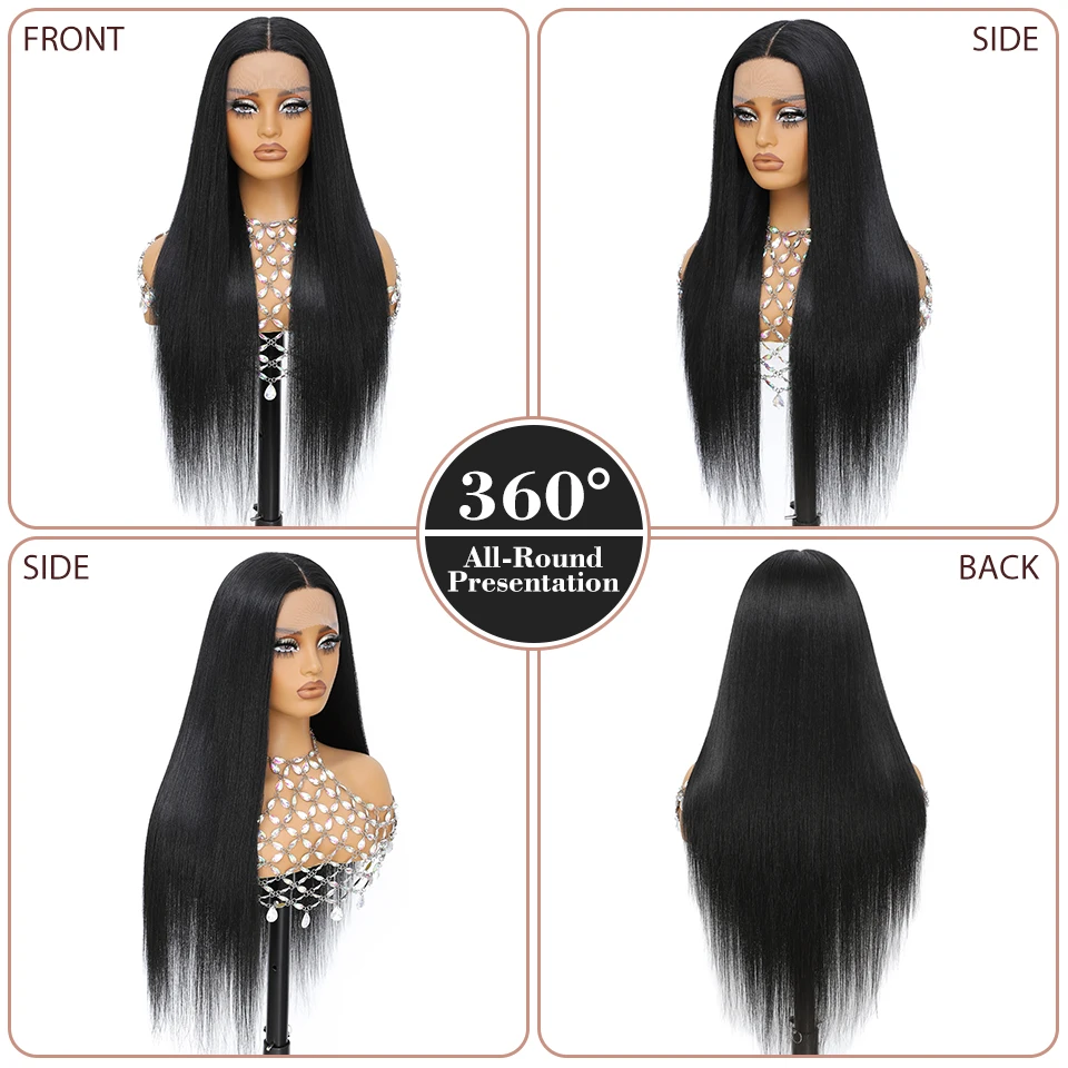 Lace Front Wig 30 Inch Synthetic Straight T Part Lace Wig For African Women High Temperature Fiber Pink Blonde HD Lace Women Wig