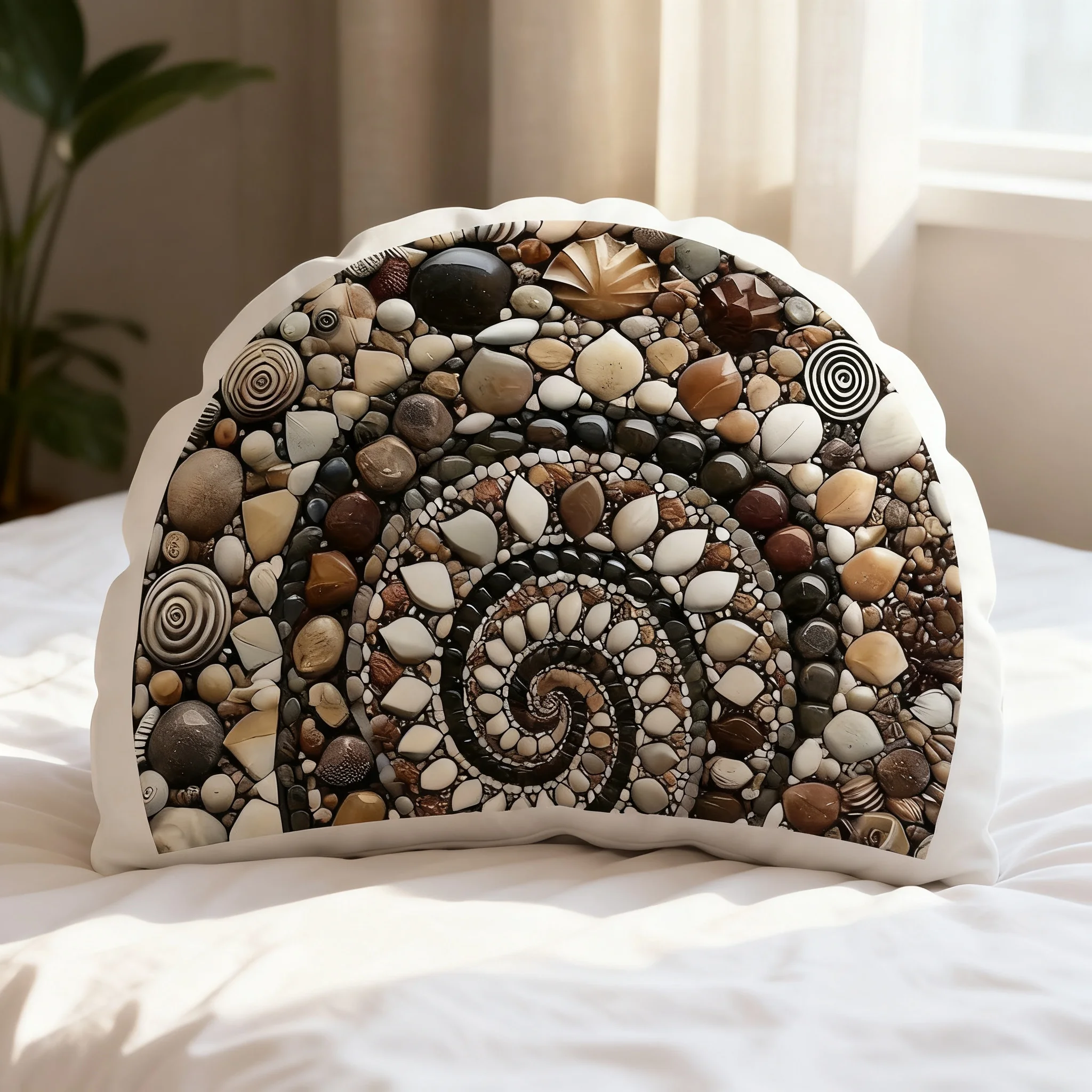 Pebble Mosaic Spiral Art Irregular Shaped Pillow, 3D Visual Simulation Stone Decorative Throw Cushion for Sofa Home Art Decor
