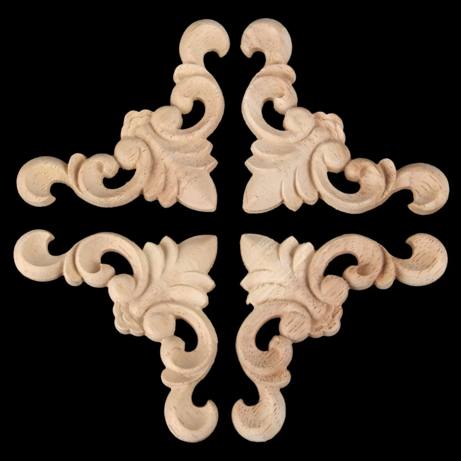 8x8cm Woodcarving Decal Corner Applique Frame Door Decorate Wall Doors Furniture Decorative Figurines Wooden Miniatures 1pc