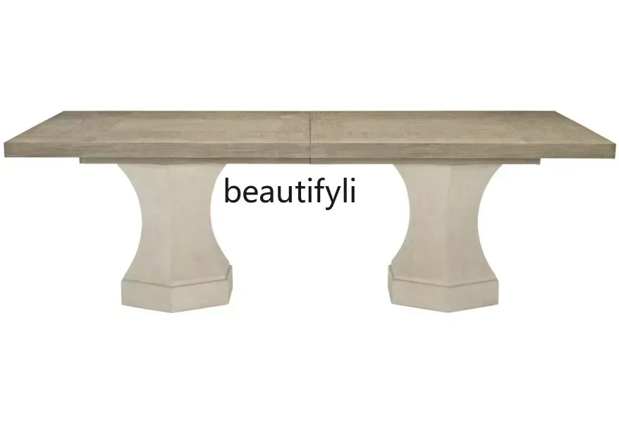 

pg46American-Style Solid Wood Distressed Dining Edge round Dining Tables and Chairs Set French Retro Affordable Luxury Oak
