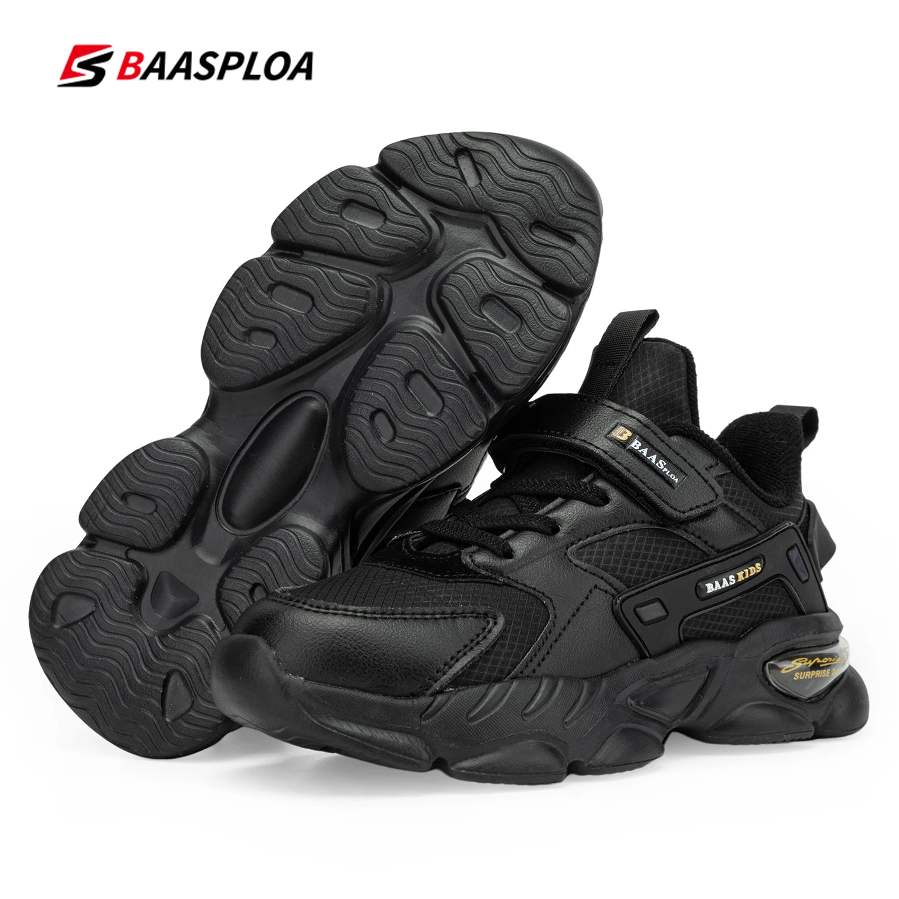 Baasploa Sport Sneakers for Children Breathable Sports Kids Running Shoes Leather Tennis Shoe Kids Casual Walking Shoes