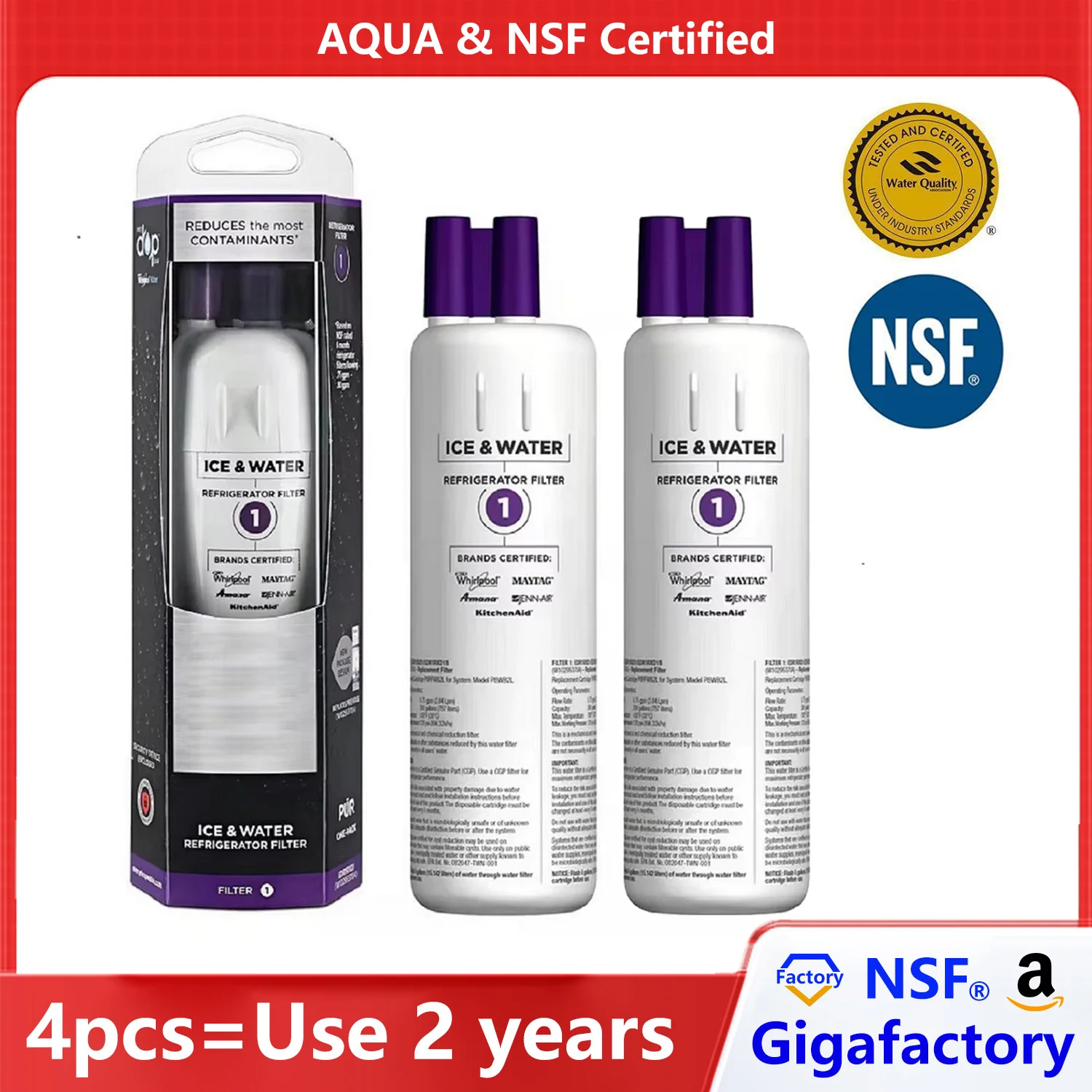 NSF Certified Brand Genuine EDR1RXD1 Refrigerator Water Filter Compatible with W10295370A 469081 469930 P8RFWB2L P4RFWB