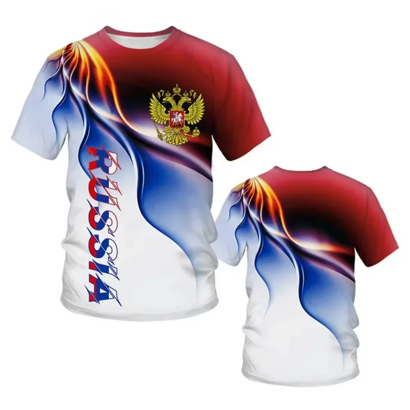 Rusland Nationaal Embleem Patroon T-shirt Voor Mannen Kleurrijke 3D Bedrukte T-shirts Zomer Casual O-hals Tees Losse Korte Mouw Tops