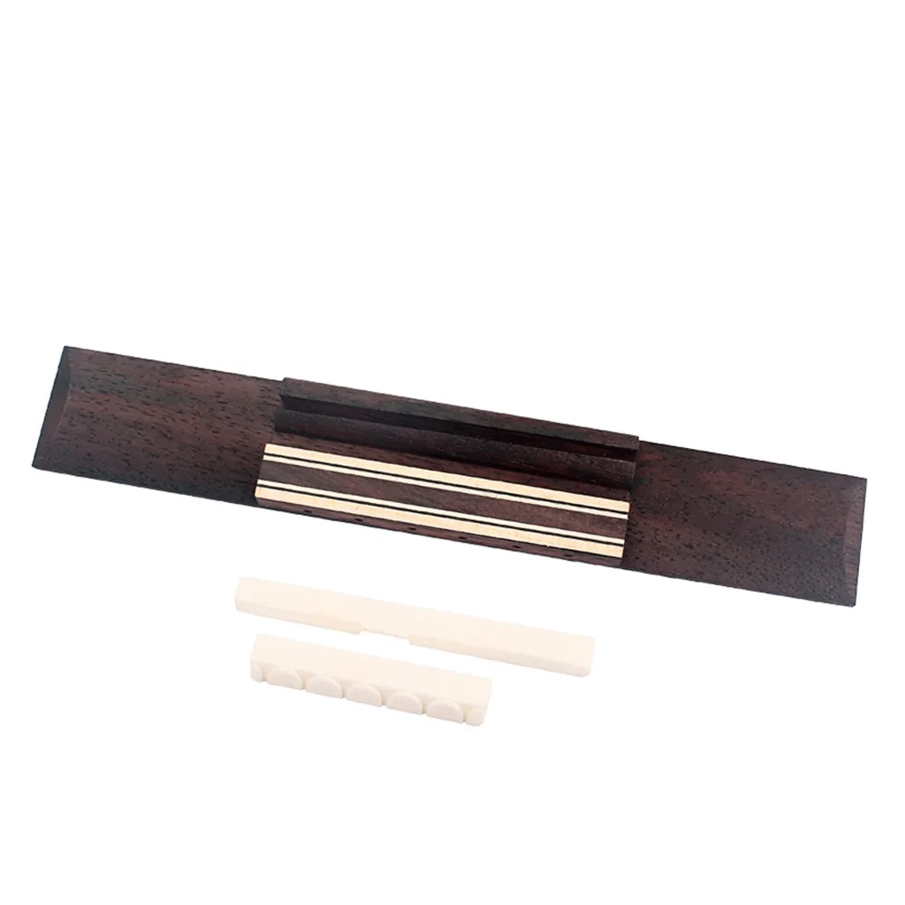 ローズウッドブリッジ、牛骨サドルナットアセンブリ付き、6弦アコースティックギター交換アップグレードキットギターブリッジ用