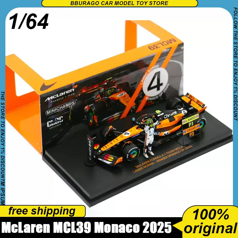 

Minichamps 1:64 Diecast Mclaren Mcl39 Replica With Lando Norris 2025 Monaco Livery And Driver Figure For Collectors Toy Boy Gift