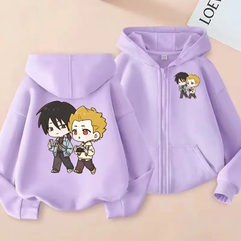 الأطفال سستة سترة الشارع نمط Q نسخة أنيمي مزدوجة مطبوعة هوديي قمة الموضة العصرية #1