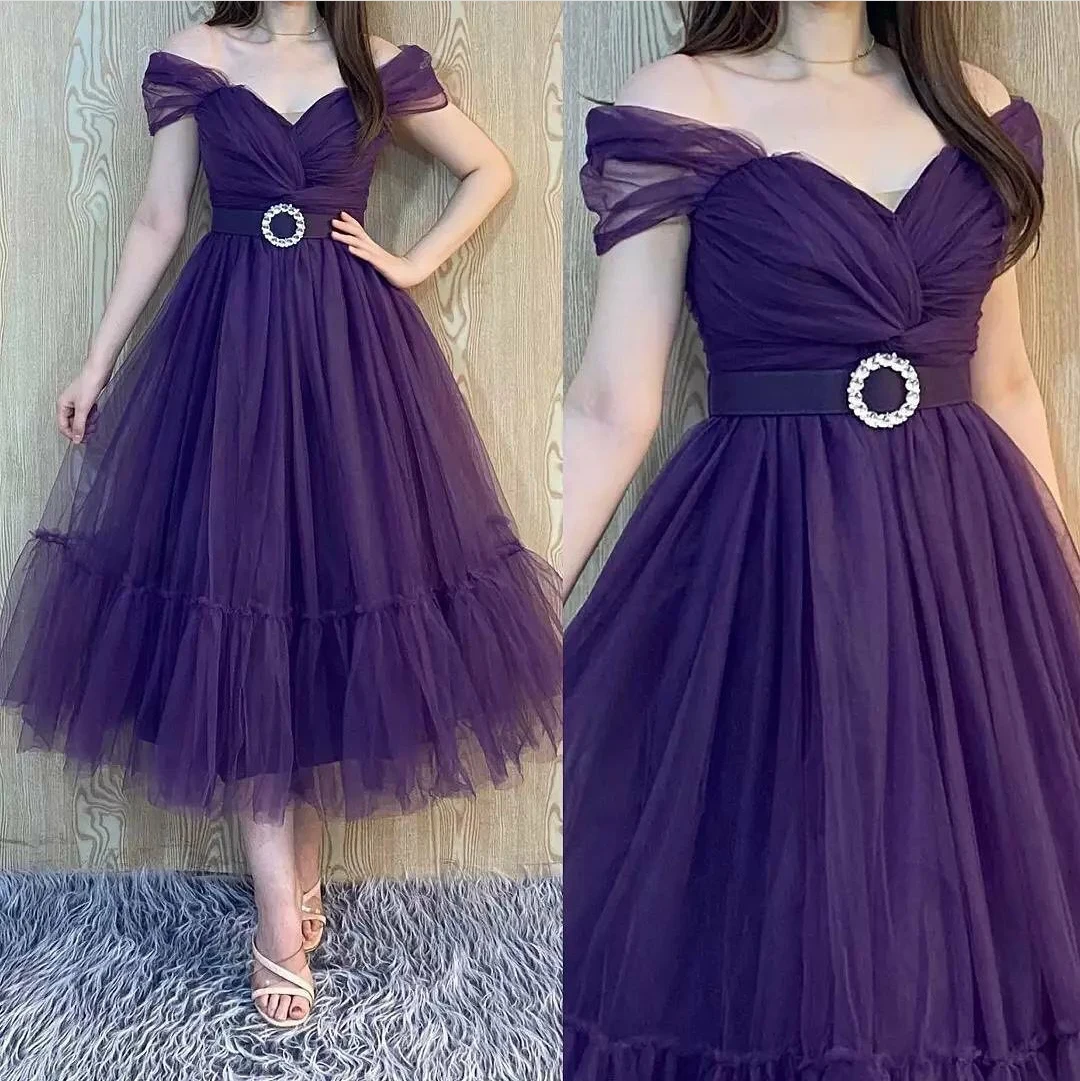 Vestidos de baile roxo, ombro fora, elegante, linha A, plissado, festa, vestido de noite para mulheres