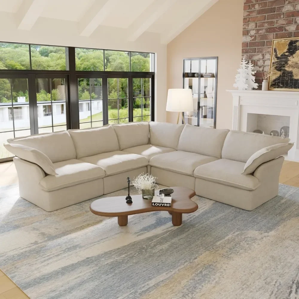 

【V-Shaped Beige】Convertible Modular Cloud Couch - Minimalist Deep Seat | Down Fill Sectional Sofa, Modern Living Room Furniture
