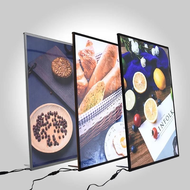 Photo frame light box glass advertising led restaurant menu board large size wall mounted