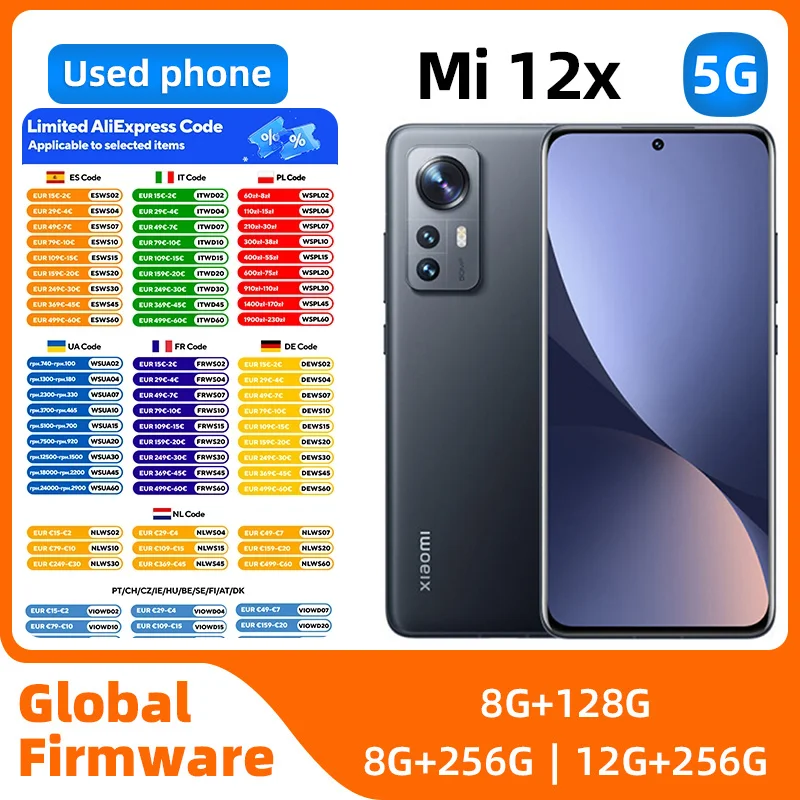 Xiaomi 12X 5G SmartPhone 6.28inch 2400x1080 120Hz refresh rate 50MP camera 4500 mah Battery used phone