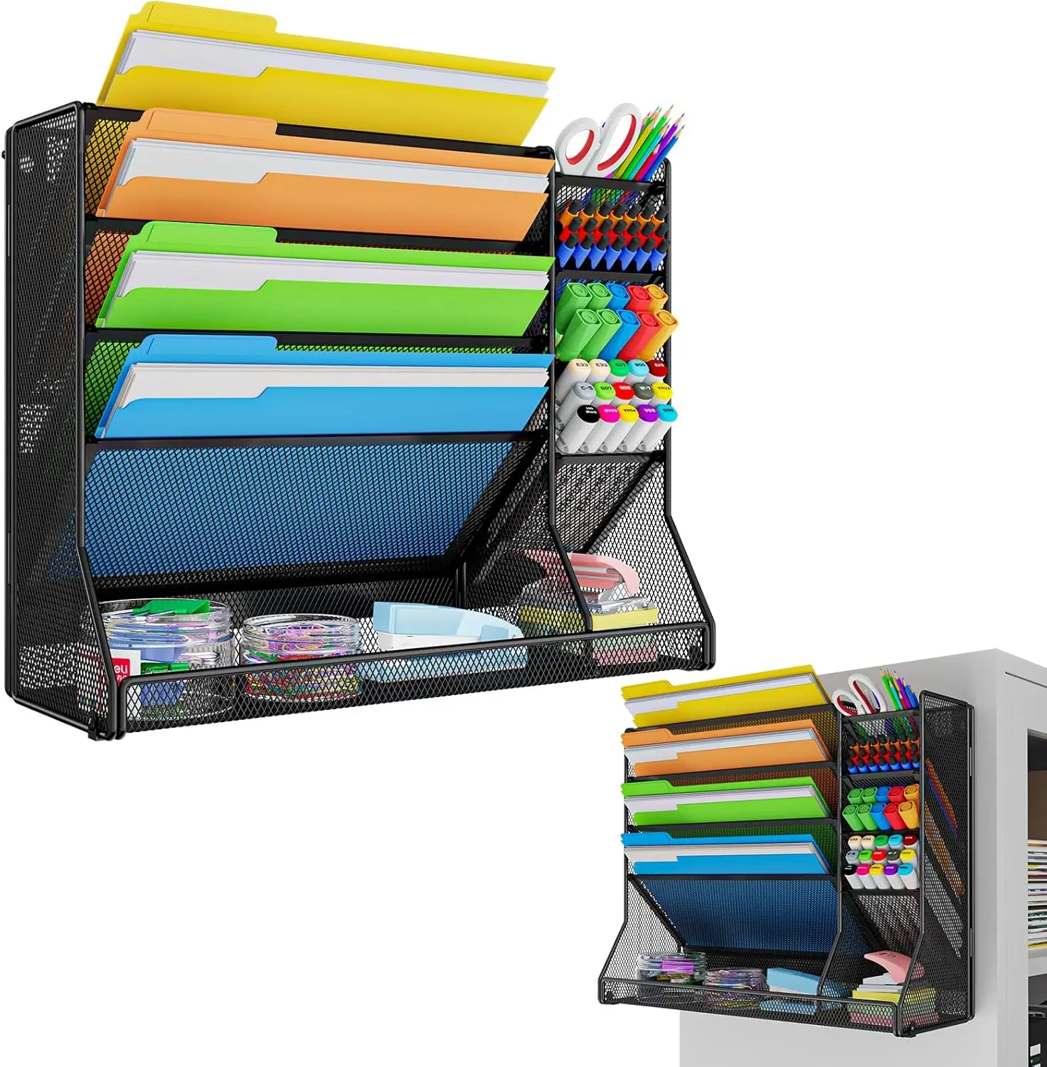 

5-уровневый магнитный органайзер для файлов, установка без сверления, настенный держатель для бумаг с R-образным лотком для офиса и дома