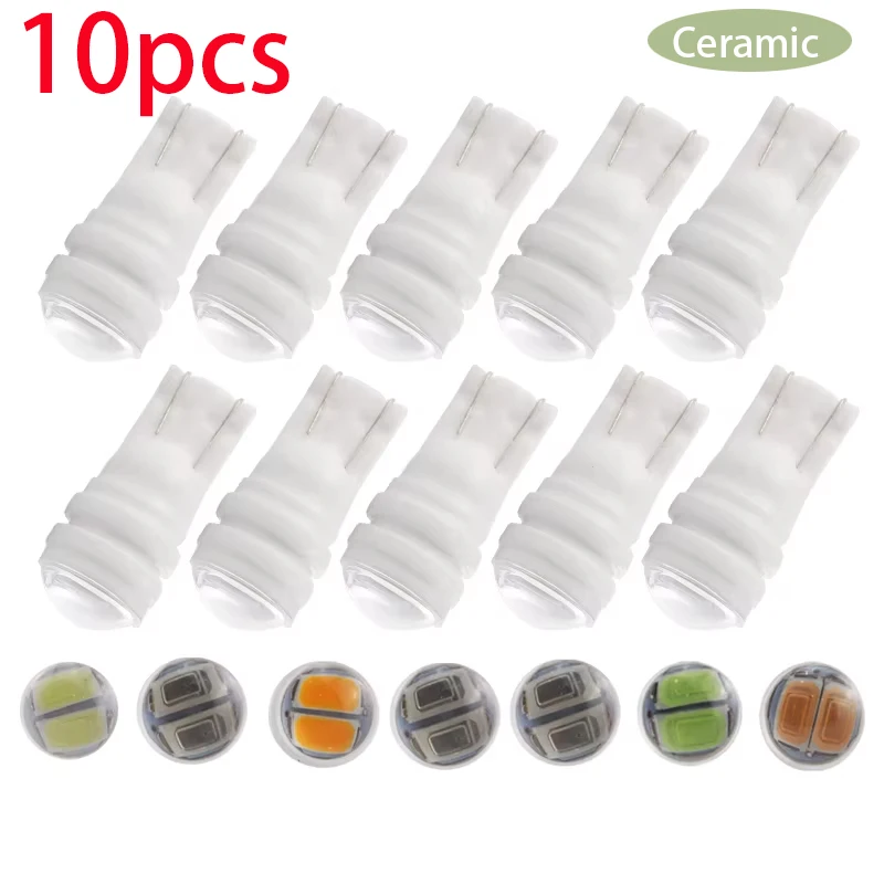 

10PCS T10 Led Car Light Bulbs Ceramic Spot Light W5W 194 168 2835 License Plate Lamp 3 SMD White Blue Red Green 12V