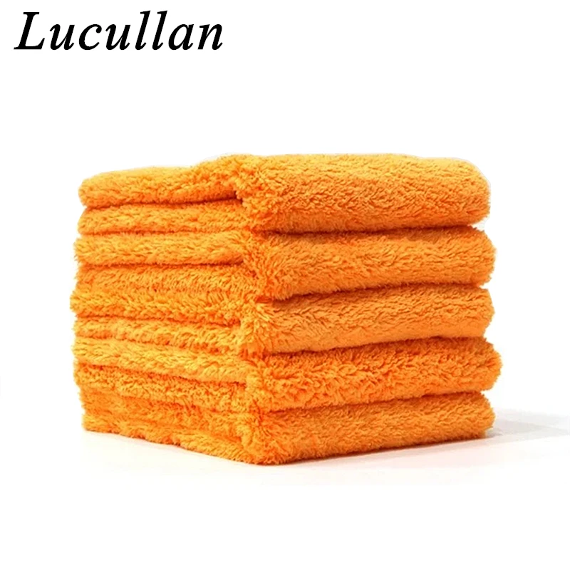 Lucullan-toallas de microfibra sin bordes de felpa súper gruesa naranja, paños de limpieza para el cuidado del coche, Trapos de secado de detalles