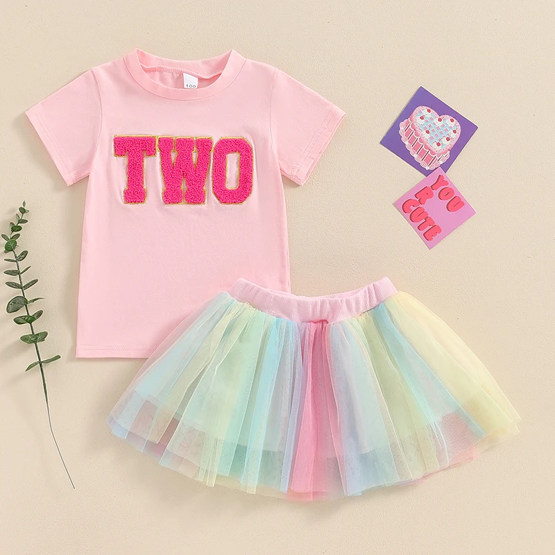 Toddler Girl Birthday Outfit Two Three Four Five Six Birthday Shirt+Tutu Tulle Skirt Dress Little Girl Birthday Clothes