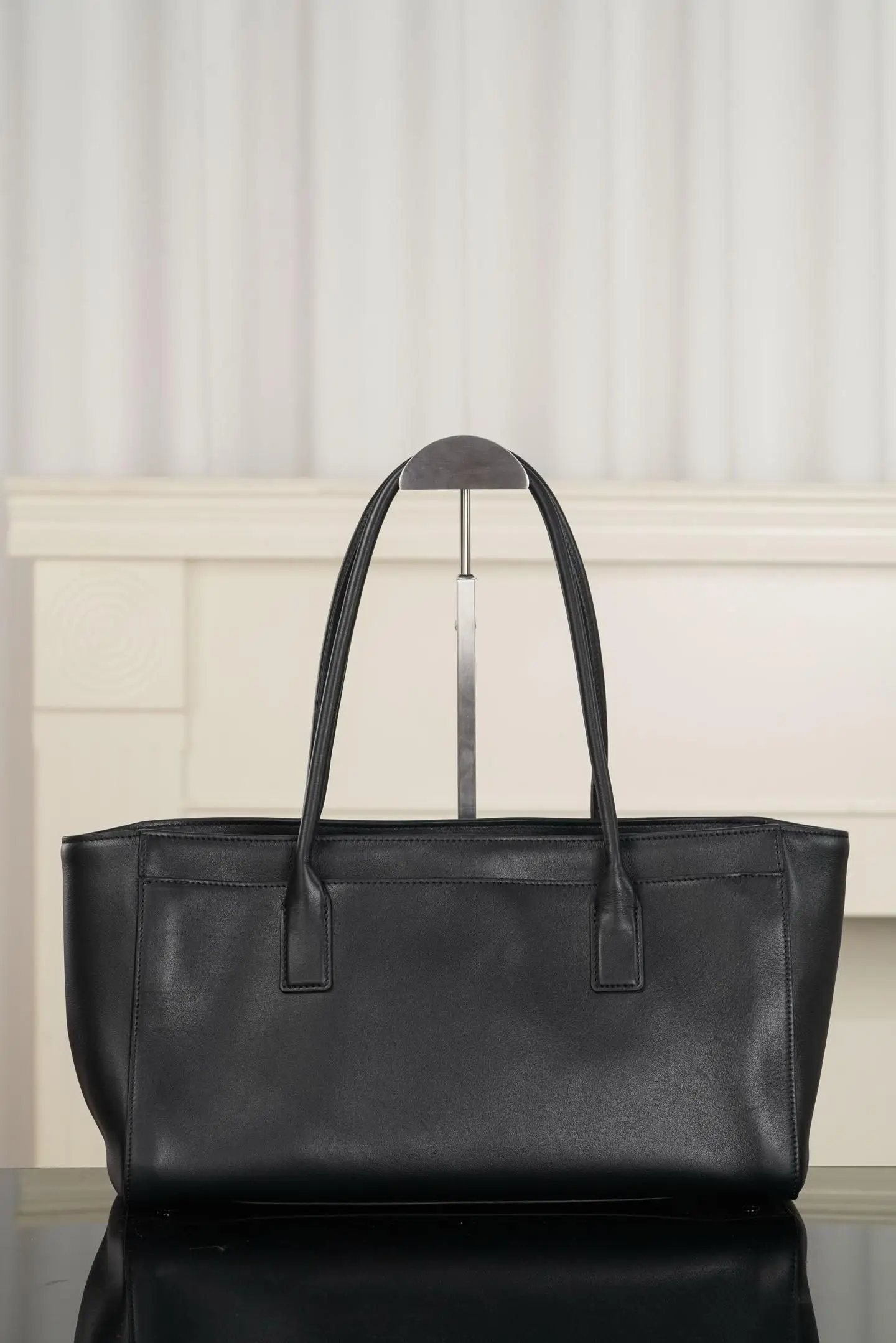 Women Smooth Leather Look Tote Bag Large Capacity Solid Color Work Shoulder Bag