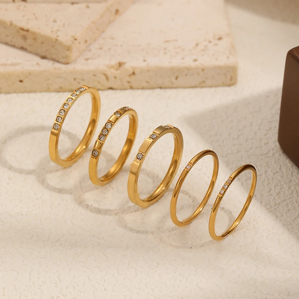5pcs Dainty Rings Stainless Steel 18K Gold Plated Knuckle Rings For Lady Waterproof Minimalist Gold Rings For Women