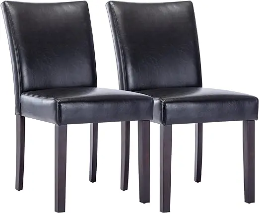 

Upholstered Kitchen & Dining Room Chairs with Low Back, Faux Leather Armless Dining Chairs with Solid Wood Legs, Set of 2, Black