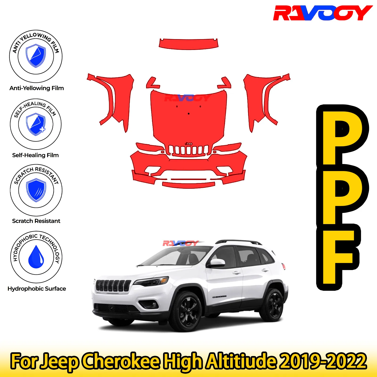 

For Jeep Cherokee High Altitiude 2019-2022 Glossy Matte Black Precut front PPF Kit Paint Protection Film