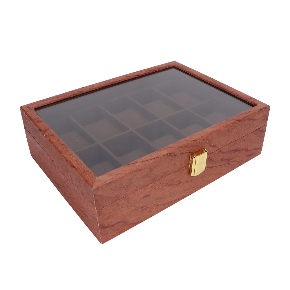 Large Composite Wood Watch Display Box Coffee colored watch pillow 26.5 x 20 x 8cm Watch Organizer Watch Storage Case For Men